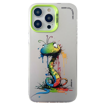 Double Layer Color Silver Series Animal Oil Painting Phone Case, For iPhone 15 Pro, For iPhone 14 Pro