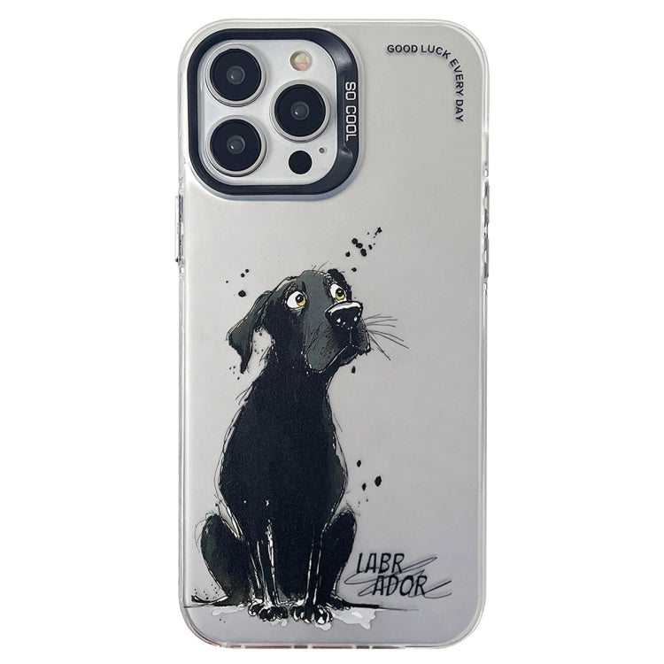 Double Layer Color Silver Series Animal Oil Painting Phone Case, For iPhone 15 Pro, For iPhone 14 Pro