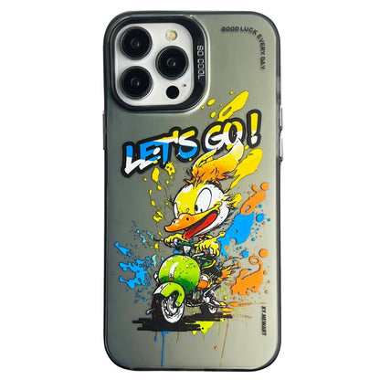 Double Layer Color Silver Series Animal Oil Painting Phone Case, For iPhone 15, For iPhone 13 Pro Max