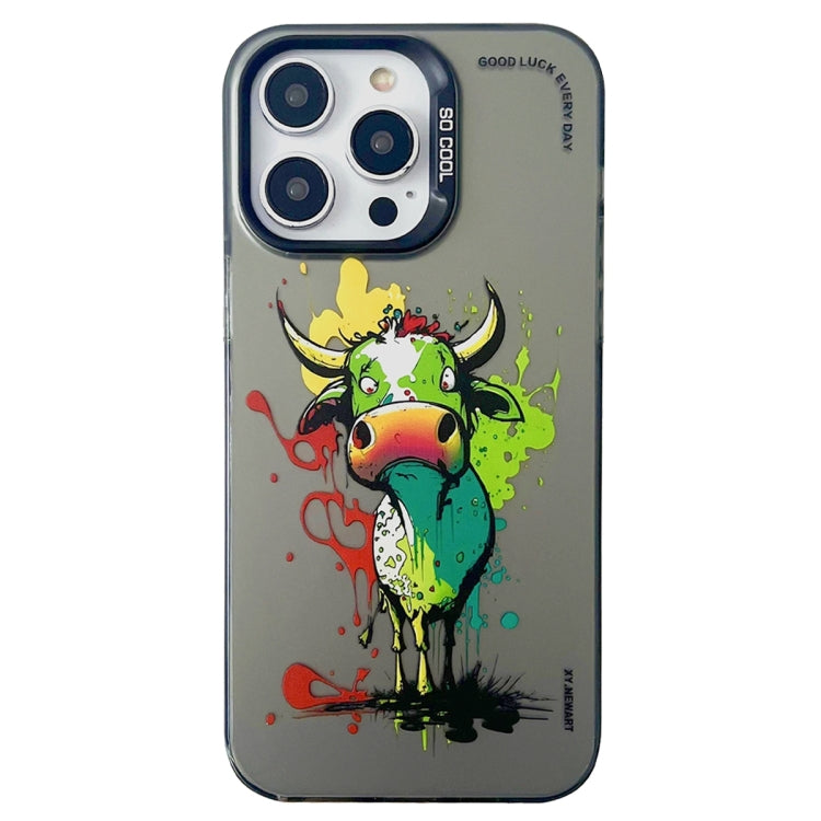 Double Layer Color Silver Series Animal Oil Painting Phone Case, For iPhone 15 Pro, For iPhone 14 Pro