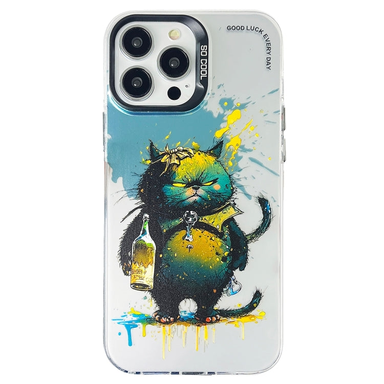 Double Layer Color Silver Series Animal Oil Painting Phone Case, For iPhone 15 Pro, For iPhone 14 Pro