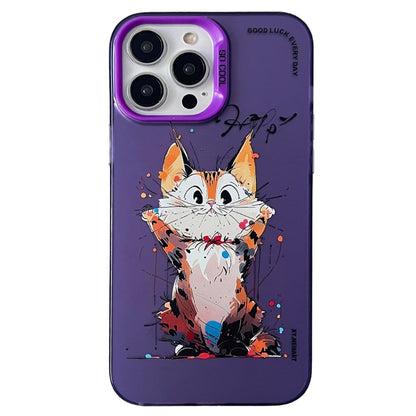Double Layer Color Silver Series Animal Oil Painting Phone Case, For iPhone 15 Pro, For iPhone 14 Pro