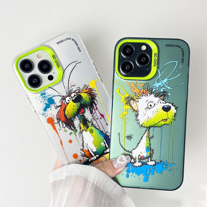 Double Layer Color Silver Series Animal Oil Painting Phone Case, For iPhone 15 Pro, For iPhone 14 Pro