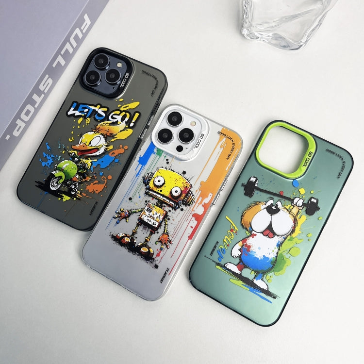 Double Layer Color Silver Series Animal Oil Painting Phone Case, For iPhone 15 Pro, For iPhone 14 Pro