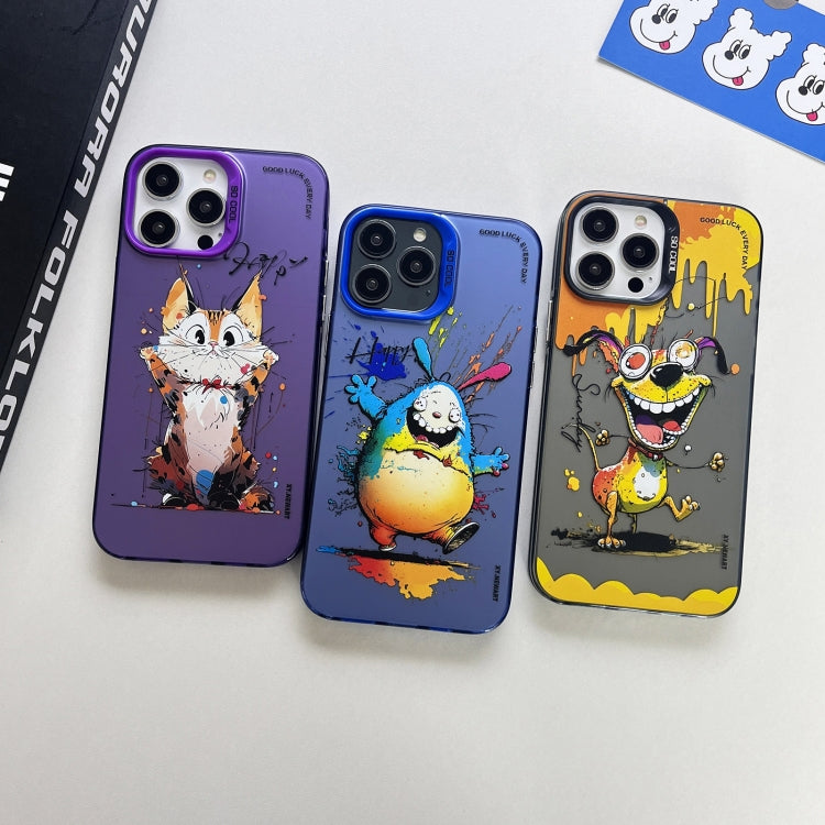 Double Layer Color Silver Series Animal Oil Painting Phone Case, For iPhone 15 Pro, For iPhone 14 Pro