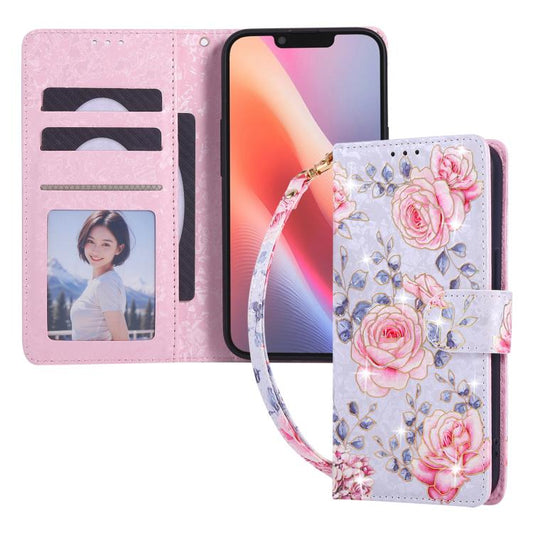 Bronzing Painting RFID Leather Case, For iPhone 16e, For iPhone 16 Pro Max, For iPhone 16 Pro, For iPhone 16 Plus, For iPhone 16, For iPhone 15 Pro Max, For iPhone 15 Pro, For iPhone 15 Plus