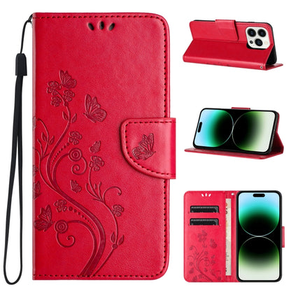 Butterfly Flower Pattern Flip Leather Phone Case, For iPhone 15 Pro, For iPhone 15 Plus, For iPhone 15
