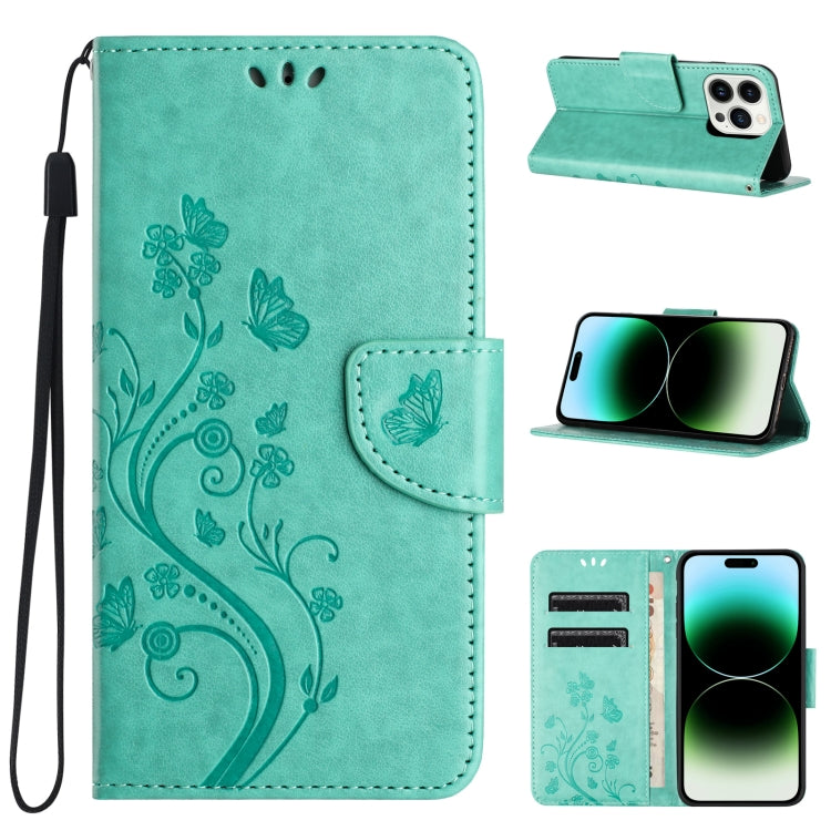 Butterfly Flower Pattern Flip Leather Phone Case, For iPhone 15 Pro, For iPhone 15 Plus, For iPhone 15