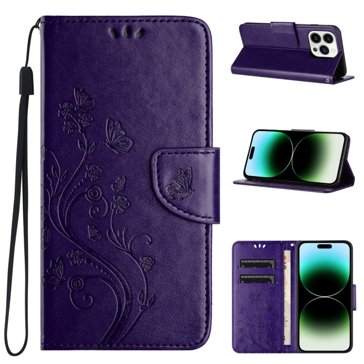 Butterfly Flower Pattern Flip Leather Phone Case, For iPhone 15 Pro, For iPhone 15 Plus, For iPhone 15