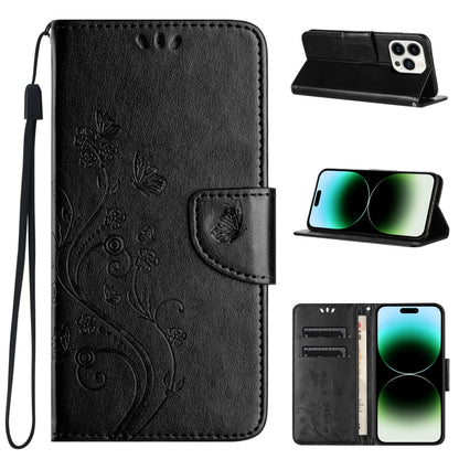 Butterfly Flower Pattern Flip Leather Phone Case, For iPhone 15 Pro, For iPhone 15 Plus, For iPhone 15