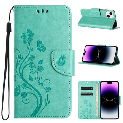 Butterfly Flower Pattern Flip Leather Phone Case, For iPhone 15 Pro, For iPhone 15 Plus, For iPhone 15