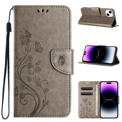 Butterfly Flower Pattern Flip Leather Phone Case, For iPhone 15 Pro, For iPhone 15 Plus, For iPhone 15