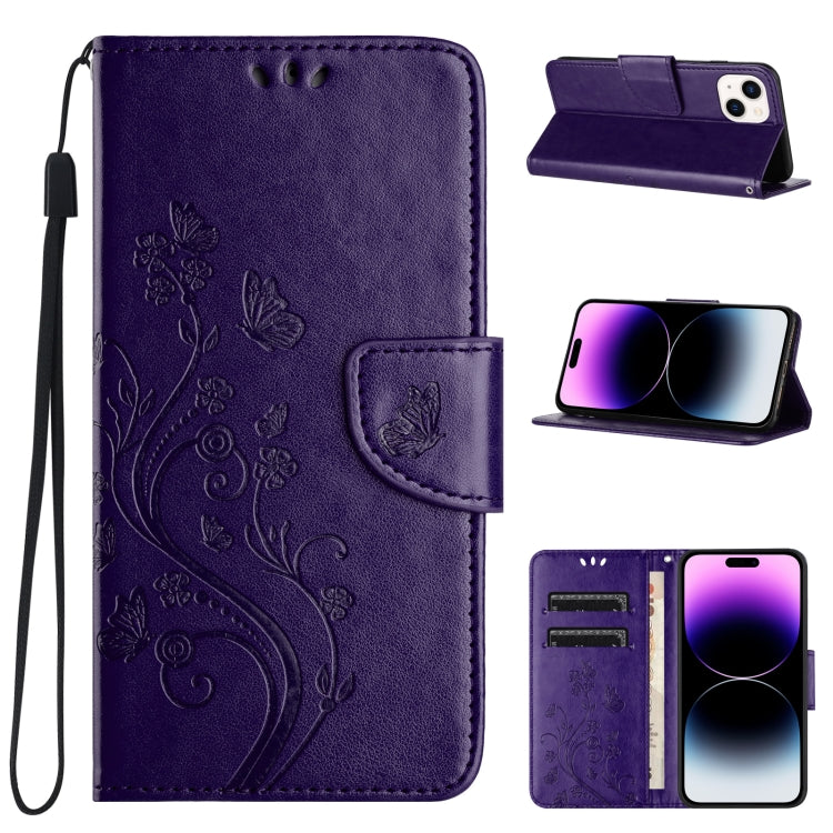 Butterfly Flower Pattern Flip Leather Phone Case, For iPhone 15 Pro, For iPhone 15 Plus, For iPhone 15
