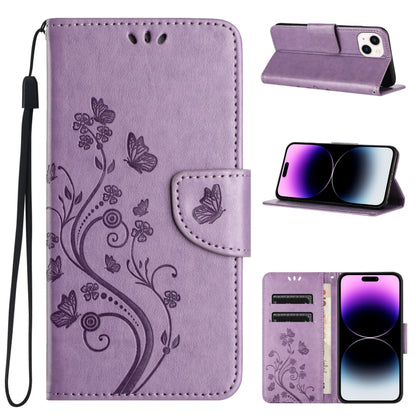 Butterfly Flower Pattern Flip Leather Phone Case, For iPhone 15 Pro, For iPhone 15 Plus, For iPhone 15