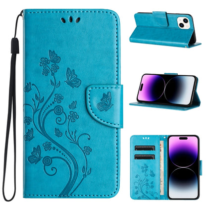 Butterfly Flower Pattern Flip Leather Phone Case, For iPhone 15 Pro, For iPhone 15 Plus, For iPhone 15