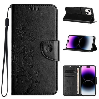 Butterfly Flower Pattern Flip Leather Phone Case, For iPhone 15 Pro, For iPhone 15 Plus, For iPhone 15