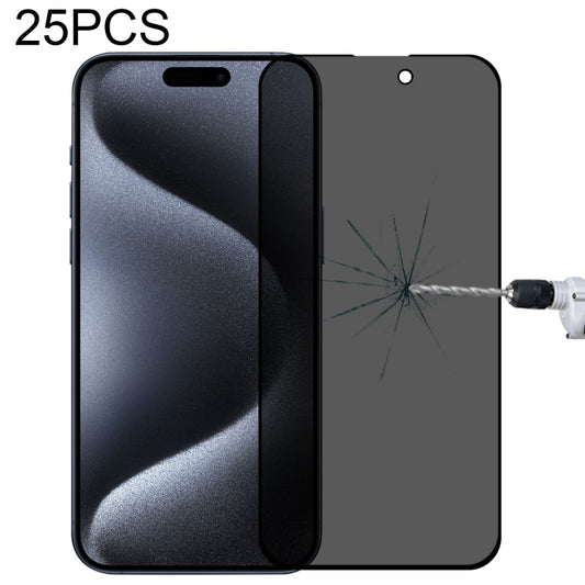 25pcs Full Cover Anti-spy Silk Screen Tempered Glass Film, For iPhone 15 Pro Max / 15 Plus, For iPhone 15 Pro / 15