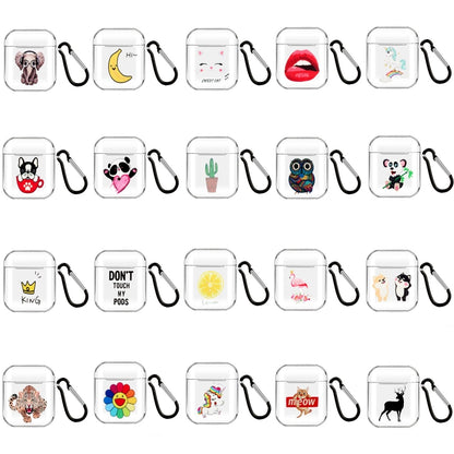 Cartoon Pattern Transparent TPU Earphone Case with Keychain, For Apple AirPods 1/2, For AirPods Pro 3