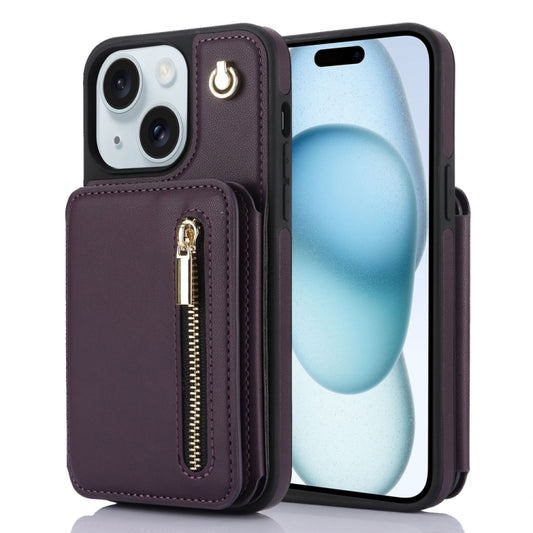 YM006 Skin Feel Zipper Card Bag Phone Case with Dual Lanyard, For iPhone 15 Plus, For iPhone 15, For iPhone 14 Plus, For iPhone 14, For iPhone 14 Pro, For iPhone 14 Pro Max