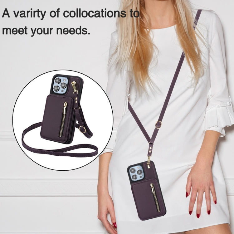 YM006 Skin Feel Zipper Card Bag Phone Case with Dual Lanyard, For iPhone 15 Plus, For iPhone 15, For iPhone 14 Plus, For iPhone 14, For iPhone 14 Pro, For iPhone 14 Pro Max