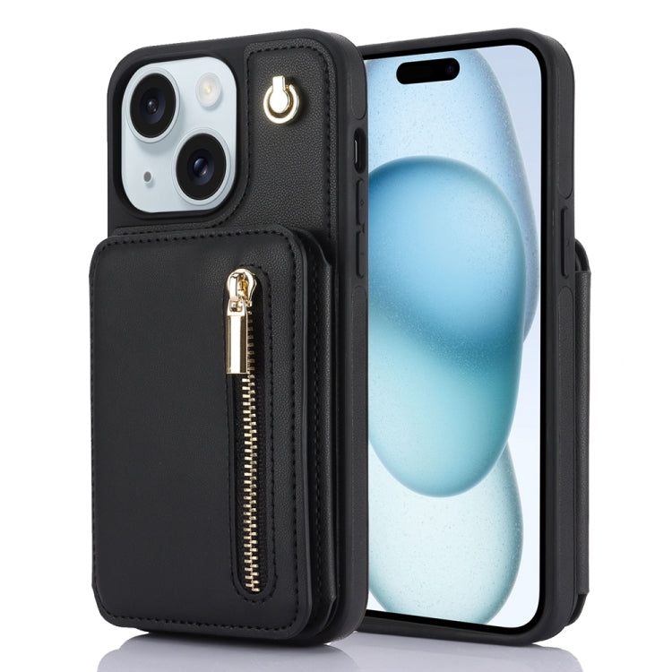 YM006 Skin Feel Zipper Card Bag Phone Case with Dual Lanyard, For iPhone 15 Plus, For iPhone 15, For iPhone 14 Plus, For iPhone 14, For iPhone 14 Pro, For iPhone 14 Pro Max