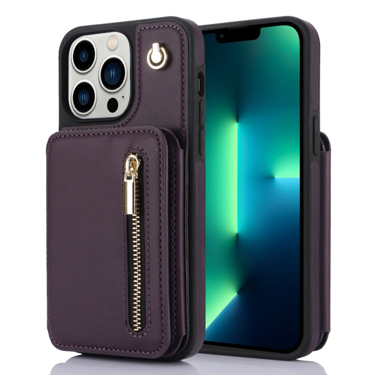 YM006 Skin Feel Zipper Card Bag Phone Case with Dual Lanyard, For iPhone SE 2022 / 2020 / 8 / 7, For iPhone 13 Pro Max, For iPhone 13 Pro, For iPhone 13, For iPhone 12 / 12 Pro, For iPhone 12 Pro Max