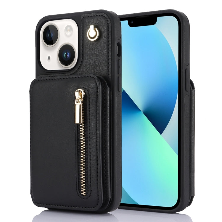 YM006 Skin Feel Zipper Card Bag Phone Case with Dual Lanyard, For iPhone SE 2022 / 2020 / 8 / 7, For iPhone 13 Pro Max, For iPhone 13 Pro, For iPhone 13, For iPhone 12 / 12 Pro, For iPhone 12 Pro Max