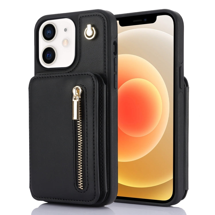 YM006 Skin Feel Zipper Card Bag Phone Case with Dual Lanyard, For iPhone SE 2022 / 2020 / 8 / 7, For iPhone 13 Pro Max, For iPhone 13 Pro, For iPhone 13, For iPhone 12 / 12 Pro, For iPhone 12 Pro Max