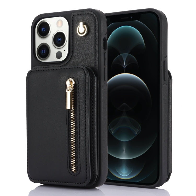 YM006 Skin Feel Zipper Card Bag Phone Case with Dual Lanyard, For iPhone SE 2022 / 2020 / 8 / 7, For iPhone 13 Pro Max, For iPhone 13 Pro, For iPhone 13, For iPhone 12 / 12 Pro, For iPhone 12 Pro Max