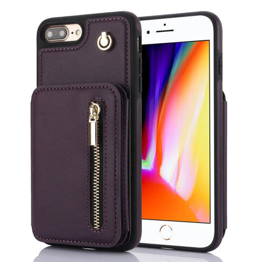 YM006 Skin Feel Zipper Card Bag Phone Case with Dual Lanyard, For iPhone 7 Plus / 8 Plus
