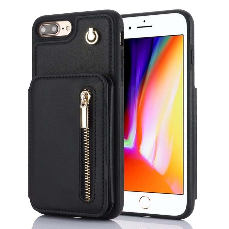 YM006 Skin Feel Zipper Card Bag Phone Case with Dual Lanyard, For iPhone 7 Plus / 8 Plus