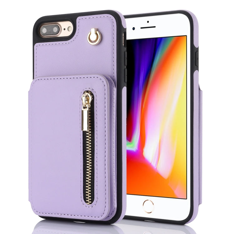 YM006 Skin Feel Zipper Card Bag Phone Case with Dual Lanyard, For iPhone 7 Plus / 8 Plus