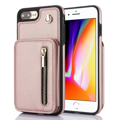 YM006 Skin Feel Zipper Card Bag Phone Case with Dual Lanyard, For iPhone 7 Plus / 8 Plus