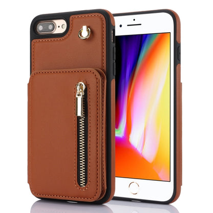 YM006 Skin Feel Zipper Card Bag Phone Case with Dual Lanyard, For iPhone 7 Plus / 8 Plus