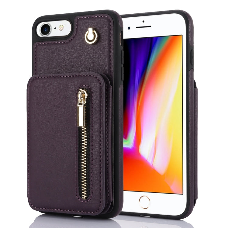 YM006 Skin Feel Zipper Card Bag Phone Case with Dual Lanyard, For iPhone SE 2022 / 2020 / 8 / 7, For iPhone 13 Pro Max, For iPhone 13 Pro, For iPhone 13, For iPhone 12 / 12 Pro, For iPhone 12 Pro Max