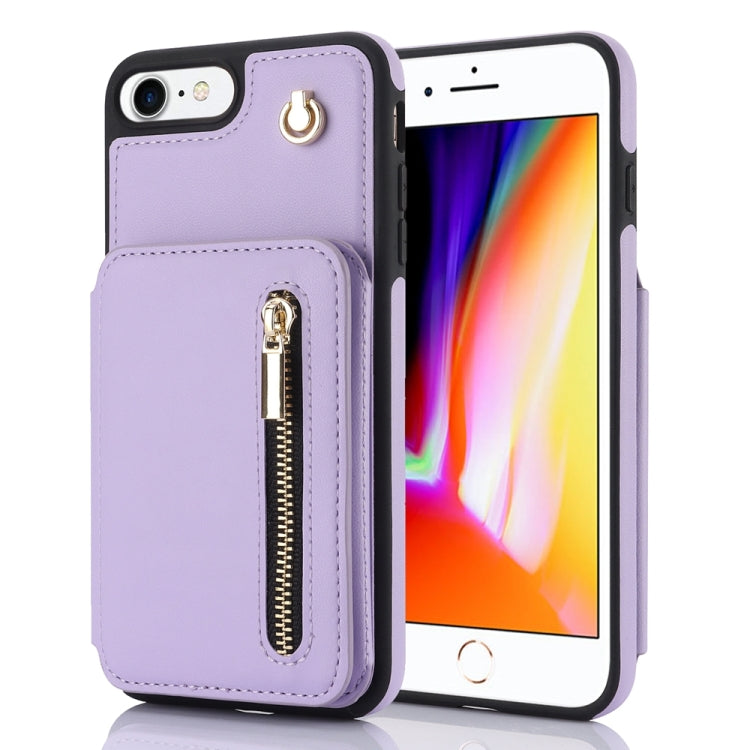 YM006 Skin Feel Zipper Card Bag Phone Case with Dual Lanyard, For iPhone SE 2022 / 2020 / 8 / 7, For iPhone 13 Pro Max, For iPhone 13 Pro, For iPhone 13, For iPhone 12 / 12 Pro, For iPhone 12 Pro Max