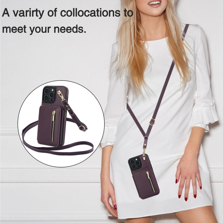 YM006 Skin Feel Zipper Card Bag Phone Case with Dual Lanyard, For iPhone 16 Pro Max, For iPhone 16 Pro, For iPhone 16 Plus, For iPhone 16, For iPhone 15 Pro Max, For iPhone 15 Pro