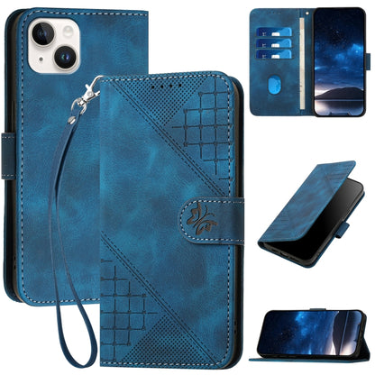 YX0080 Grid Butterfly Embossed Pattern Flip Leather Phone Case with Lanyard