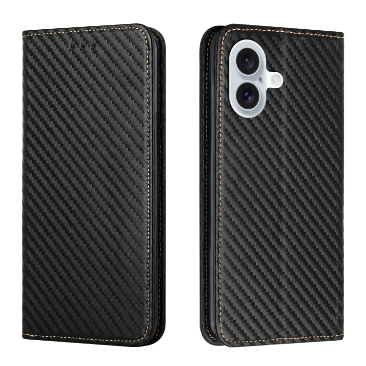 Carbon Fiber Texture Magnetic Flip Leather Phone Case, For iPhone 16e, For iPhone 16 Pro Max, For iPhone 16 Pro, For iPhone 16 Plus, For iPhone 16