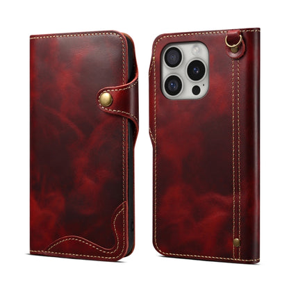 Denior B01 Oil Wax Cowhide Magnetic Button Genuine Leather Case, For iPhone 16e, For iPhone 16 Pro Max, For iPhone 16 Pro, For iPhone 16 Plus, For iPhone 16
