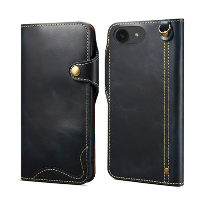 Denior B01 Oil Wax Cowhide Magnetic Button Genuine Leather Case, For iPhone 16e, For iPhone 16 Pro Max, For iPhone 16 Pro, For iPhone 16 Plus, For iPhone 16