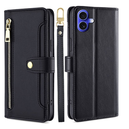 Sheep Texture Cross-body Zipper Wallet Leather Phone Case