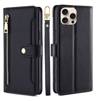 Sheep Texture Cross-body Zipper Wallet Leather Phone Case
