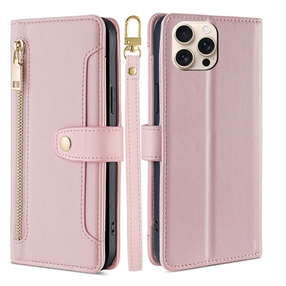 Sheep Texture Cross-body Zipper Wallet Leather Phone Case