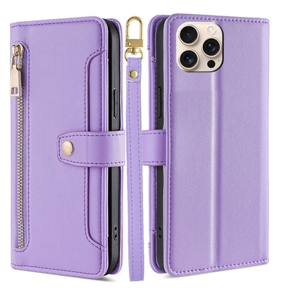 Sheep Texture Cross-body Zipper Wallet Leather Phone Case