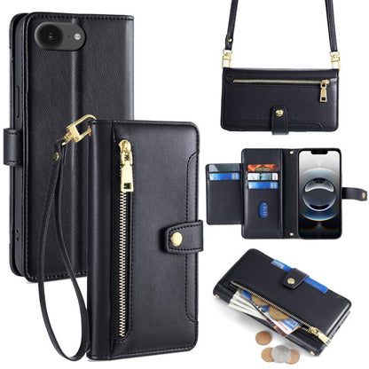 Sheep Texture Cross-body Zipper Wallet Leather Phone Case