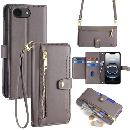Sheep Texture Cross-body Zipper Wallet Leather Phone Case