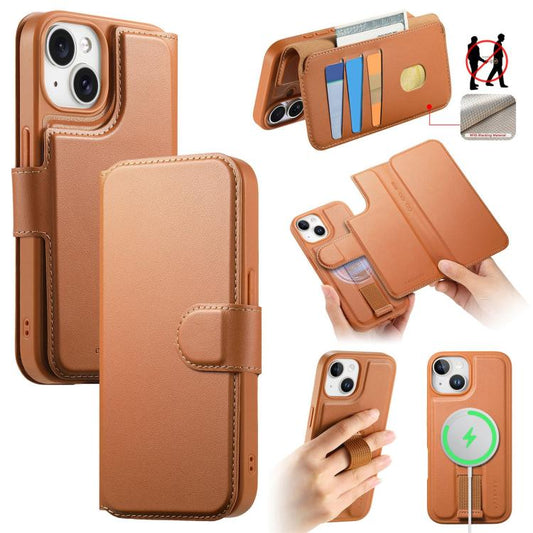 CaseNeo Finger Grip Strap MagSafe Leather Phone Case