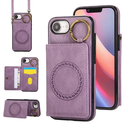 Car Magnetic Ring Buckle Card Bag Phone Case with Lanyard