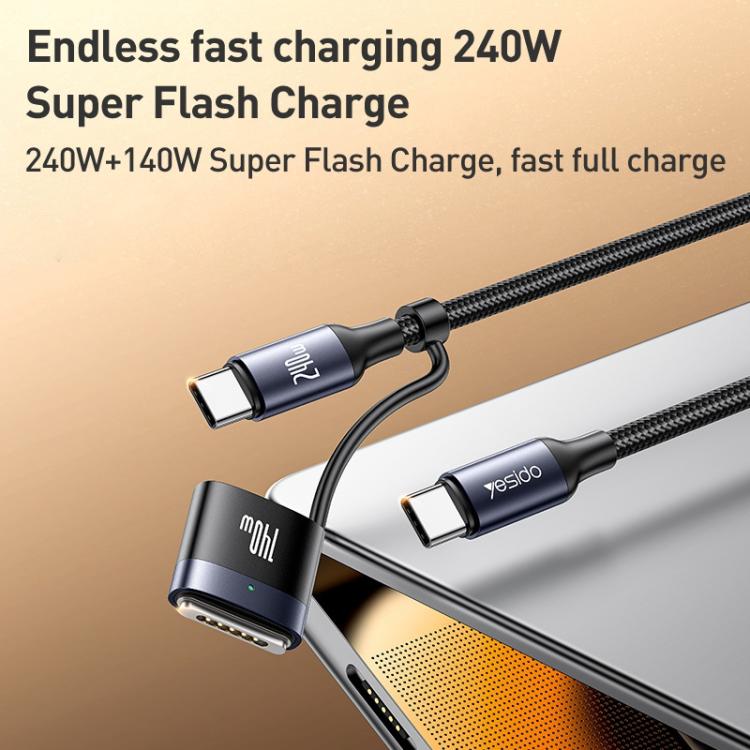 Yesido CA197 2 in 1 240W Type-C to Type-C and MagSafe 3 Magnetic Charging Data Cable, Length: 2m